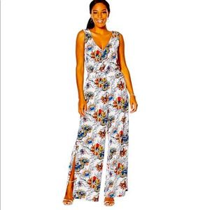 White / floral flowy knit jumpsuit